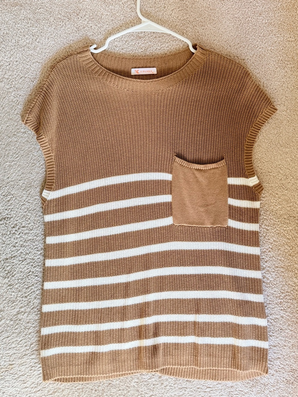 NWOT Kirundo Tan & White Striped Knit Sleeveless Sweater Top